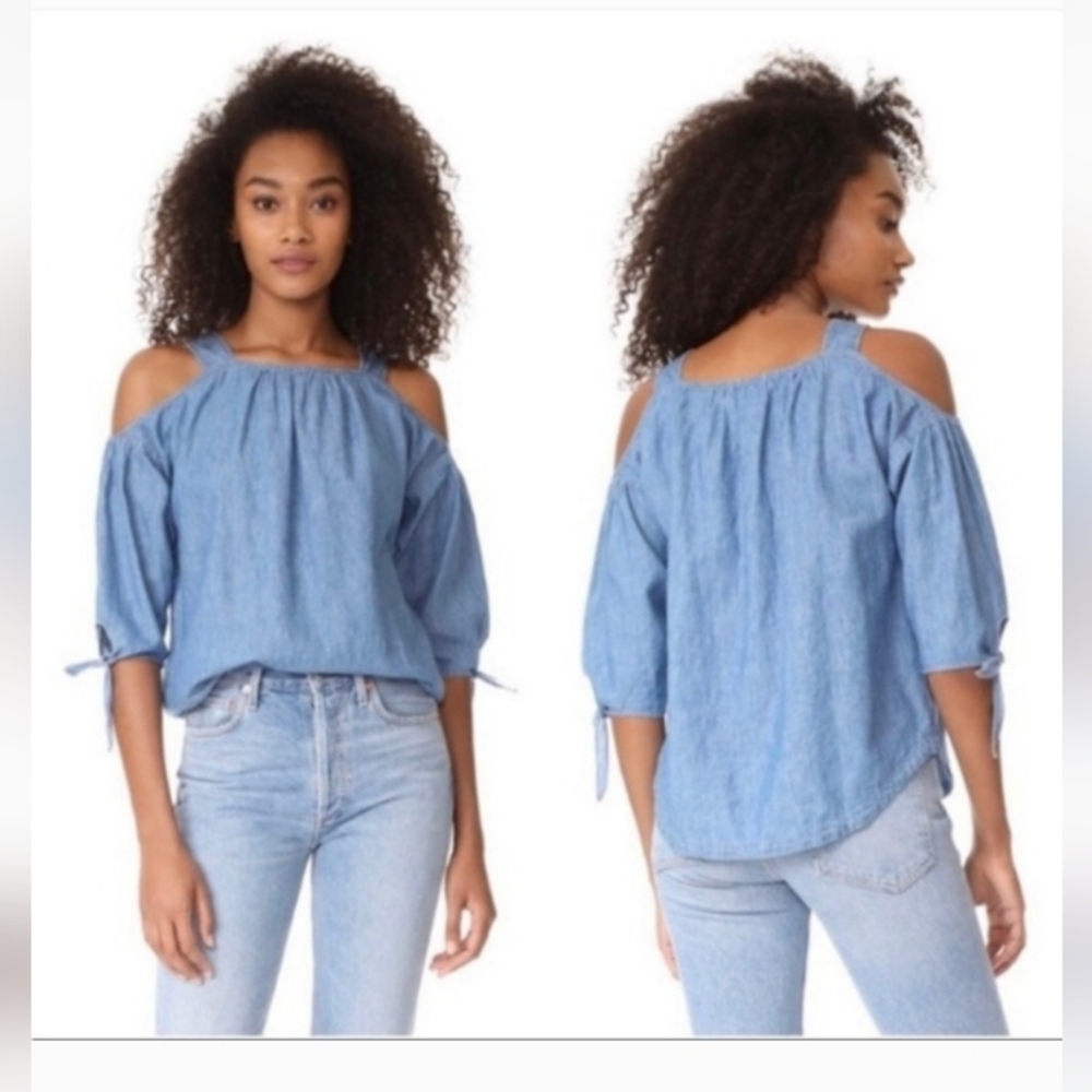 Madewell Light Blue Cold-Shoulder Chambray Top